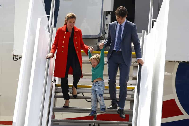 One, two, three...swing! The Trudeaus arriving in Hamburg in July, 2017