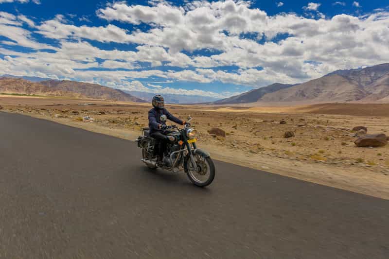 A biker enjoying cruising on his way back to Srinagar from Leh