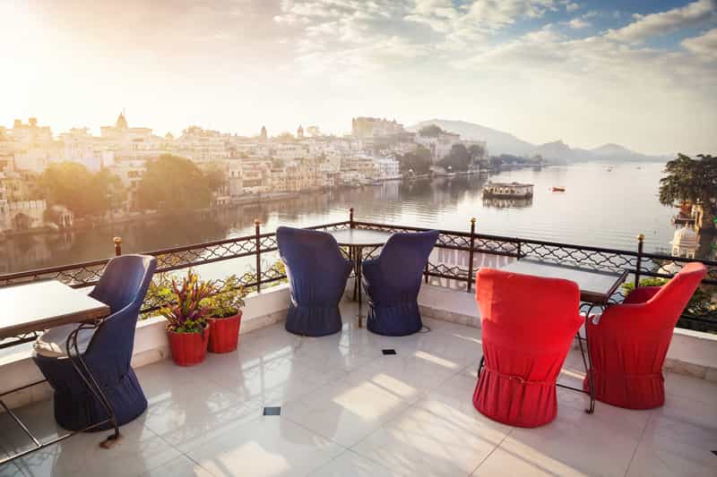 View from a rooftop restaurant in Lake Pichola